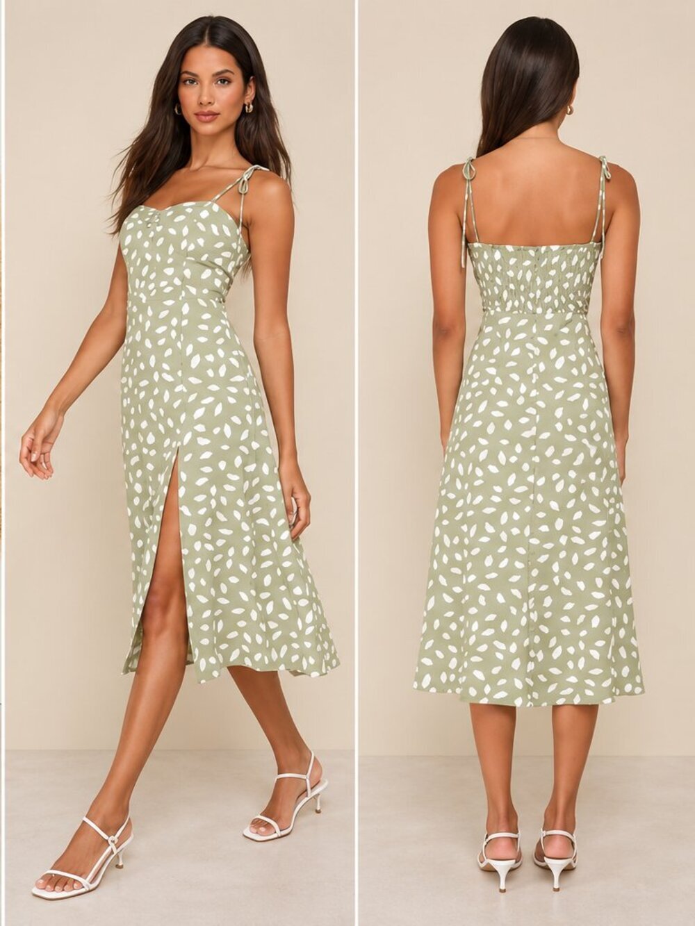 LULU's Casual Chic Sexy Flowy Vacation Resort Date Farmers Market Sage Midi